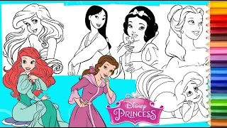 Disney Princess Ariel, Belle, Mulan, Snow White - Coloring Pages for kids