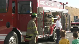 Elementary school students learn about fire safety