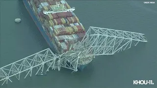 Baltimore bridge collapse: Aerial view of what is left of the Francis Scott Key Bridge