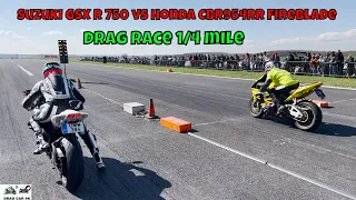 Suzuki GSX R 750 vs Honda CBR954RR Fireblade motorbikes drag race 1/4 mile 🏍🚦 - 4K UHD
