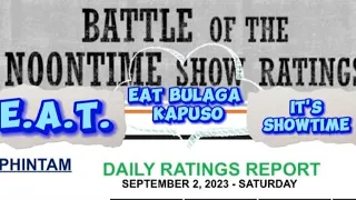 Sept. 02,2023 Noontime Show TV Ratings//EAT BULAGA KAPUSO NO. 1 NATIONWIDE// G sa GEDLI TOP SEGMENT