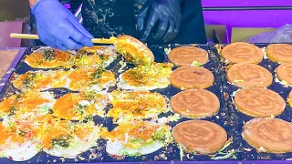 japanese street food - OSAKAYAKI osaka version of okonomiyaki