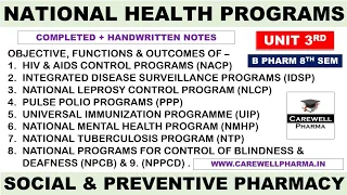 National Health Programs (complete) || Unit 3 || Social and preventive pharmacy || Carewell Pharma