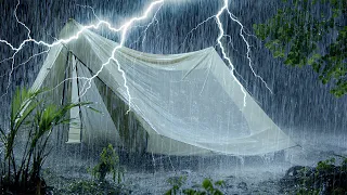 Deep Sleep Instantly in a Cozy Tent on Rainy Night | Torrential Rain on Tent & Mighty Thunder Sounds