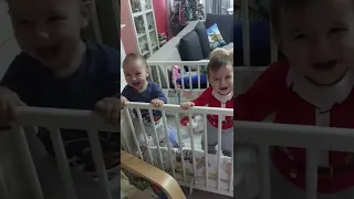 Twins laughing at sneezing