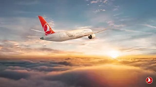 Полет самолёта над облаками, Flying above the clouds, turkish airlines/