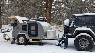 Winter Camping In 7°F | Towing Our Teardrop Over A Snowy Pass