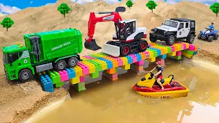 Rescue construction vehicles and build bridge with crane truck excavator | Toy car story | HD Cars