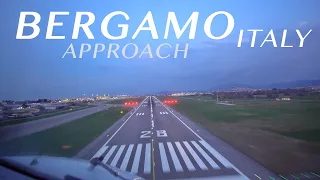 Early morning Bergamo, Italy picturesque approach RW28 4K | Real ATC | Pilot cockpit view | 737