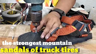 The process of making mountain sandals from truck tires