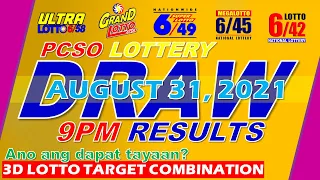 PCSO RESULT - TODAY August 31, 2021 | PCSO RESULT 9PM