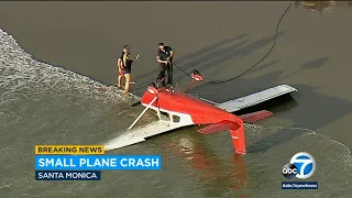 2 injured after small plane flips, crashes upside down along Santa Monica Beach