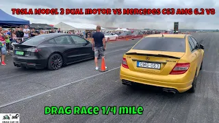 Tesla Model 3 Dual motor SpaceX vs Mercedes C63 AMG 6.2 V8 drag race 1/4 mile 🚦🚗 - 4K UHD