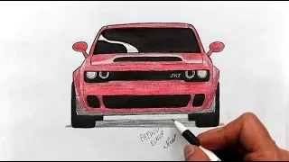 How to draw a car Dodge Challenger SRT Hellcat