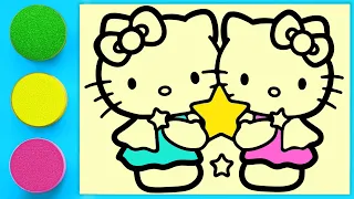 Sand painting Two Hello Kitties holding a star for kids and toddlers