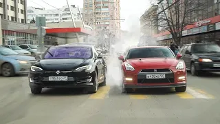 ПАССАЖИРЫ В ШОКЕ! Гонка TESLA Model S vs NISSAN GT-R  - КТО БЫСТРЕЕ?