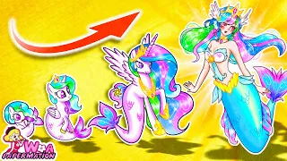 MY LITTLE PONY Transformation: Celestia Mermaid Grow Up | 변환 애니메이션 | 재미있는 스톱 모션 만화 | Annie Korea