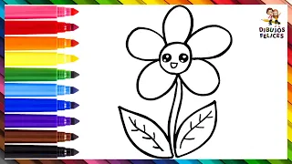 Cómo Dibujar Una Flor 🌼 Dibuja y Colorea Una Linda Flor 🌈 Dibujos Para Niños
