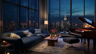 Sleep & Relax with Night Rain and Piano | Cozy City Room Sounds for Stress Relief | Rain Sounds ASMR