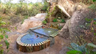 Full Video : Build Beautiful Swimming Pool & Secret House Underground Using Bamboo