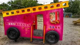 OUTDOOR ACTIVITY - Baby Alive new Dolls and little girl Elis on Fire Truck Playground with Thomas