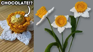 Crochet Daffodil Flower Tutorial: Perfect for Gifting! You can add a chocolate inside it!!!!