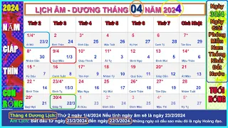 Lịch âm dương tháng 4 năm 2024 - Lịch vạn niên tháng 4/2024, Ngày Lễ Tháng 4/2024