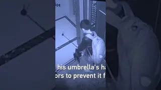 Boy uses umbrella to prevent elevator door from closing, causes free fall 😮 #cgtv