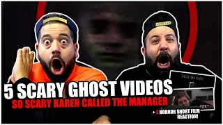 5 GHOST Videos So CACA KAREN Called The MANAGER + 2 HORROR SHORT FILMS *REACTION!!