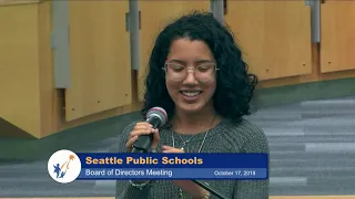 Seattle School Board Meeting  Oct. 17,  2018 part 1