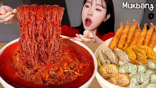 🔥 extremely spicy noodles &  5 types of Korean dumplings, fried shrimpㅣASMR REAL MUKBANGㅣEATING SHOW