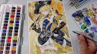 drawing navia from the game Genshin Impact using gouache & watercolor || watercolor painting