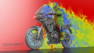 CFD simulation of wind buffeting on a Triumph Motorbike by TotalSim.