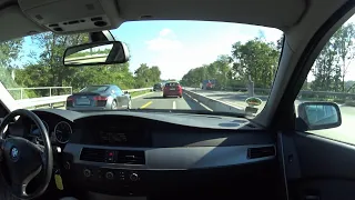 BMW E60 520i Top Speed Drive on German Autobahn. В Германии на автобане.