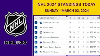 NHL Standings Today as of March 03, 2024| NHL Highlights | NHL Reaction | NHL Tips