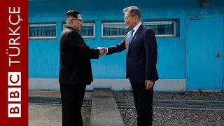 Kuzey Kore ve Güney Kore liderlerinin el sıkışma anı