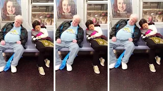 Sleeping Strangers Almost Collide On Subway