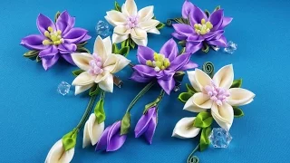 Ribbon flowers:hairpins set/Flores de cintas:conjunto de pelo clips/Цветы из лент:набор заколок.МК