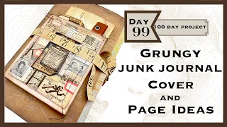 DAY 99 ​  GRUNGY JUNKJOURNAL COVER AND PAGE IDEA #the100dayproject #papercraft #junkjournalideas