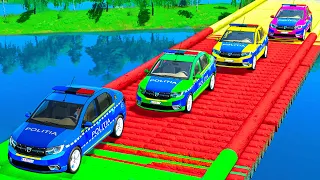 TRANSPORTING DACIA POLICE CARS OVER COLORS BRIDGE With MERCEDES TRUCKS! Farming Simulator 22