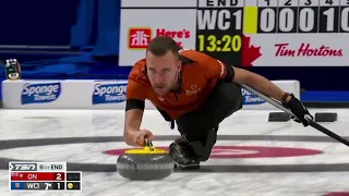 #AGITopShots - 2023 Tim Hortons Brier - Brendan Bottcher of Wild Card 1 makes a triple to score big