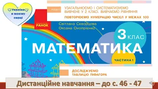 Досліджуємо таблицю  Піфагора. Математика. 3 клас. Дистанційне навчання - до с.46-47