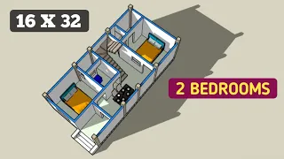 Small house plan with 2 bedrooms || 16x32 house plan || small 3d house plan || Simple house plan