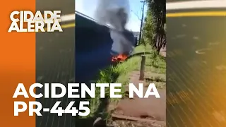 Na PR-445 houve um grave acidente entre um caminhão e uma moto