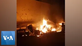 Burning Vehicles in Aftermath of Soleimani Strike