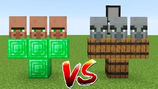 all pillager golems vs all villager golems battle in minecraft