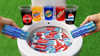 Colgate Toothpaste VS Coca Cola, Mtn Dew, Fanta, Pepsi, Yedigün Blue and Mentos in the toilet