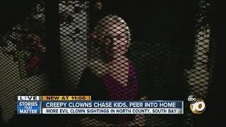 Creepy clowns chase kids, peer into home