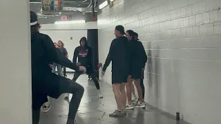 NJ Devils Jack Hughes Luke Hughes Play Soccer In Arena Before Game vs. NY Islanders 10/2