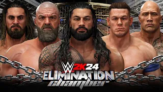 WWE 2K24 Elimination Chamber Match - Roman Reigns, John Cena, Rock, Rollins, Triple H, Cody Rhodes!